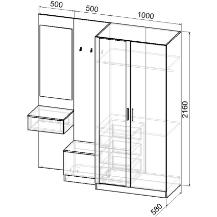 Набор мебели для прихожей "Марсель-163" МР 01-163 В2160 Ш2000 Г580 (ЛДСП Графит серый)